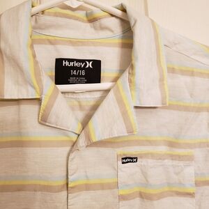 Hurley Boys Casual Shirt - Beige, Yellow, and Blue Stripes